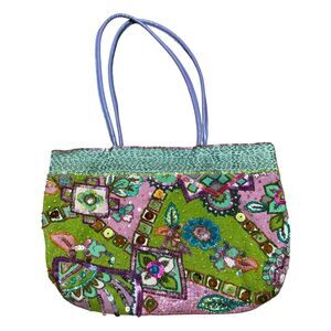 Vintage Christian Livingston Embroidered Beaded Sequin Shoulder Bag Tote